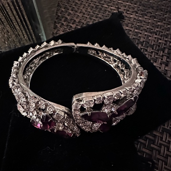 Elegant Purple and Silver Crystal Cuff Bracelet - Picture 2 of 5